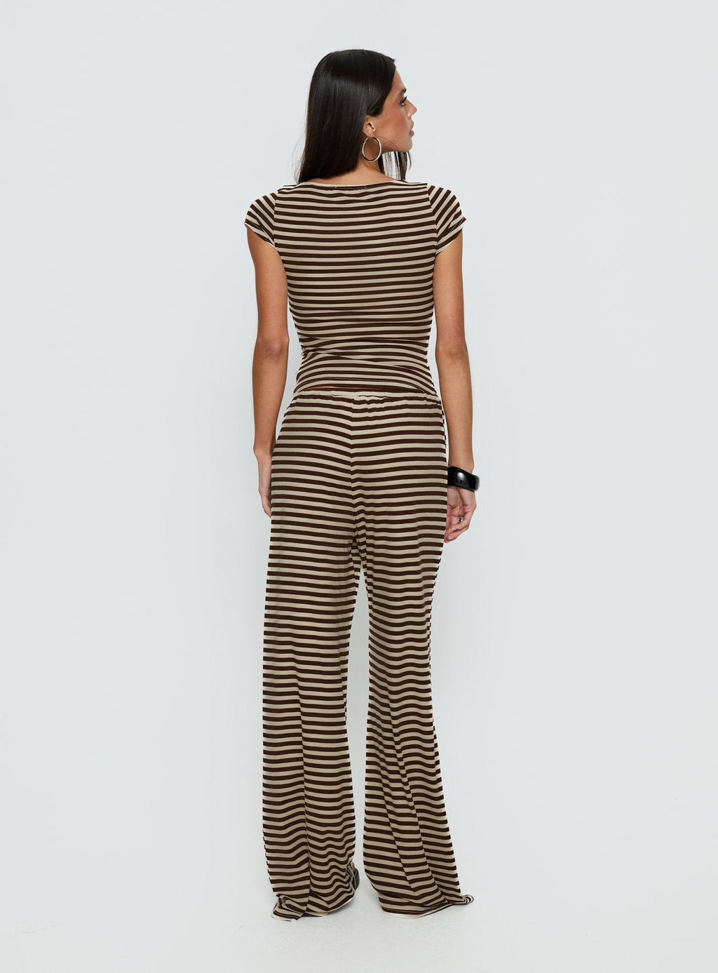 Women's Gavrielle Jersey Wide Leg Pants Chocolate / Cream Stripe | Wide-leg pants in mid-rise fit 4