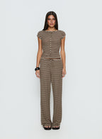Women's Gavrielle Jersey Wide Leg Pants Chocolate / Cream Stripe | Wide-leg pants in mid-rise fit 6