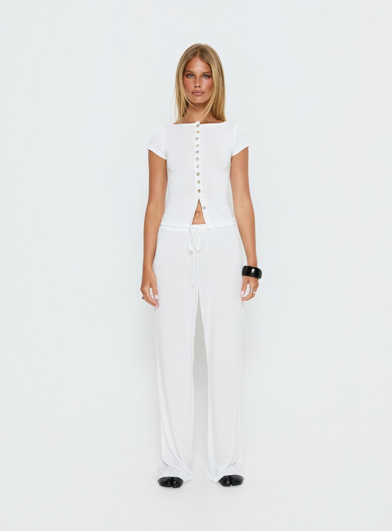 Women's Gavrielle Jersey Wide Leg Pants White | Wide-leg pants in mid-rise fit 6