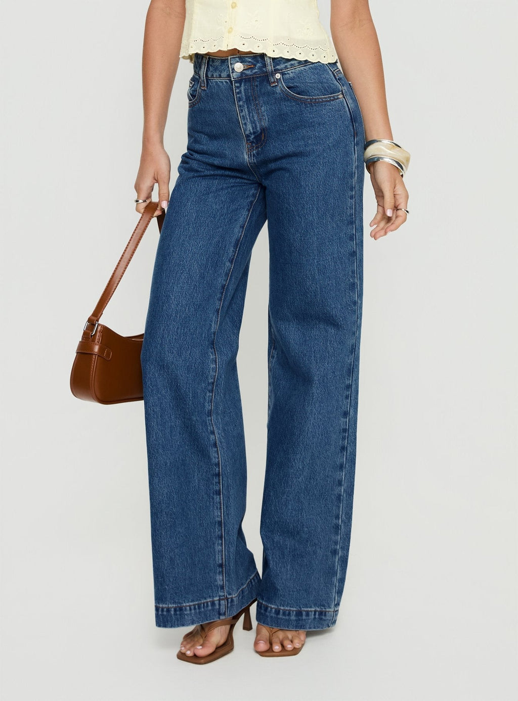 Women's Goldie High Rise Wide Leg Jeans Mid Blue Wash | Denim jeans with a wide-leg cut & high-rise fit 0