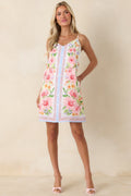 Women's Gonna Go My Way Pink Multi Floral Button Front Mini Dress | 70% Rayon & 30% Linen 0