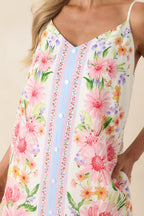 Women's Gonna Go My Way Pink Multi Floral Button Front Mini Dress | 70% Rayon & 30% Linen 2