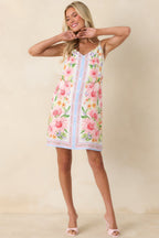 Women's Gonna Go My Way Pink Multi Floral Button Front Mini Dress | 70% Rayon & 30% Linen 5