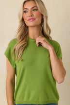 Women's Good Things Ahead Lime Green Knit Short Sleeve Sweater | 100% Viscose 1