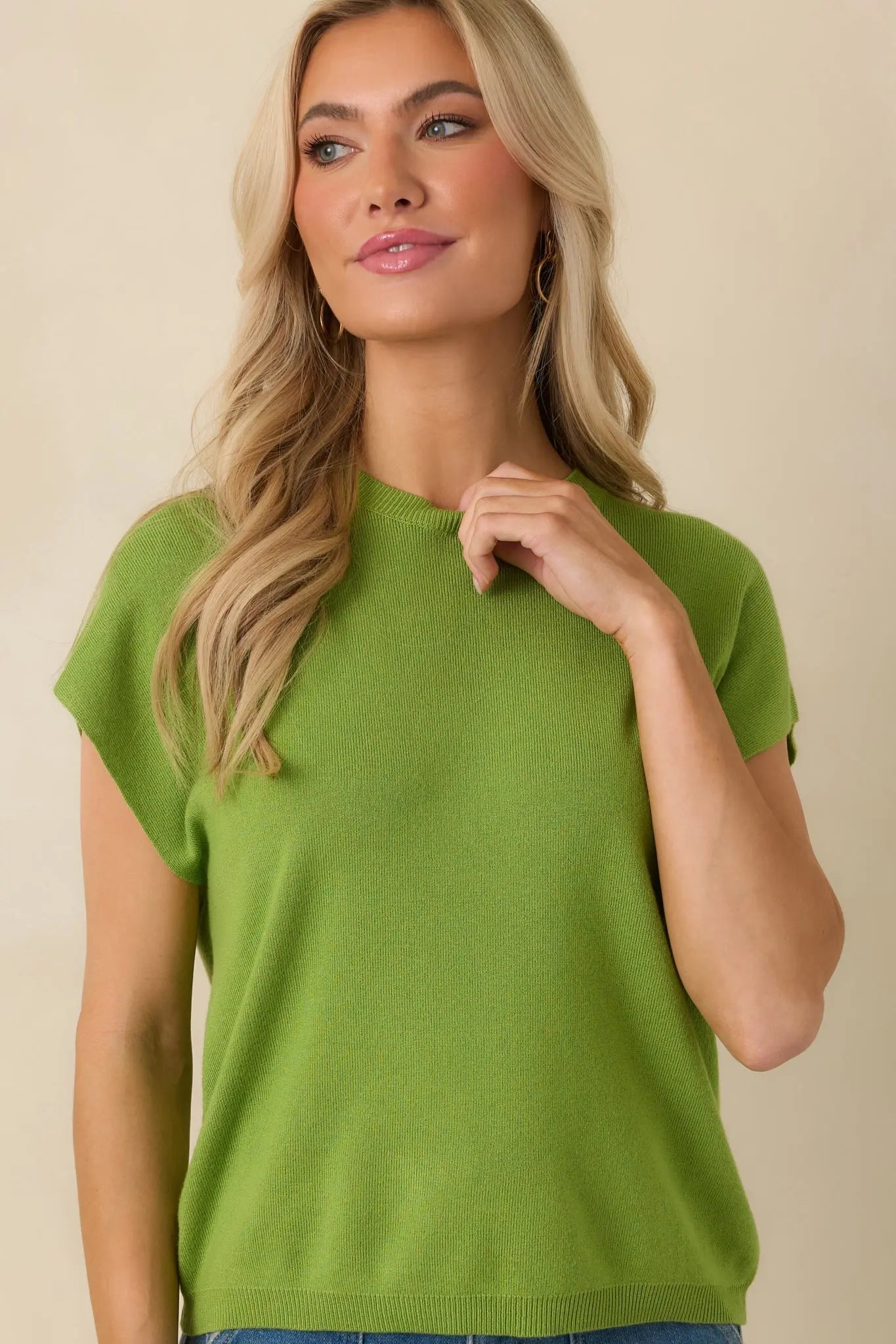 Women's Good Things Ahead Lime Green Knit Short Sleeve Sweater | 100% Viscose 1