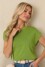 Women's Good Things Ahead Lime Green Knit Short Sleeve Sweater | 100% Viscose 4