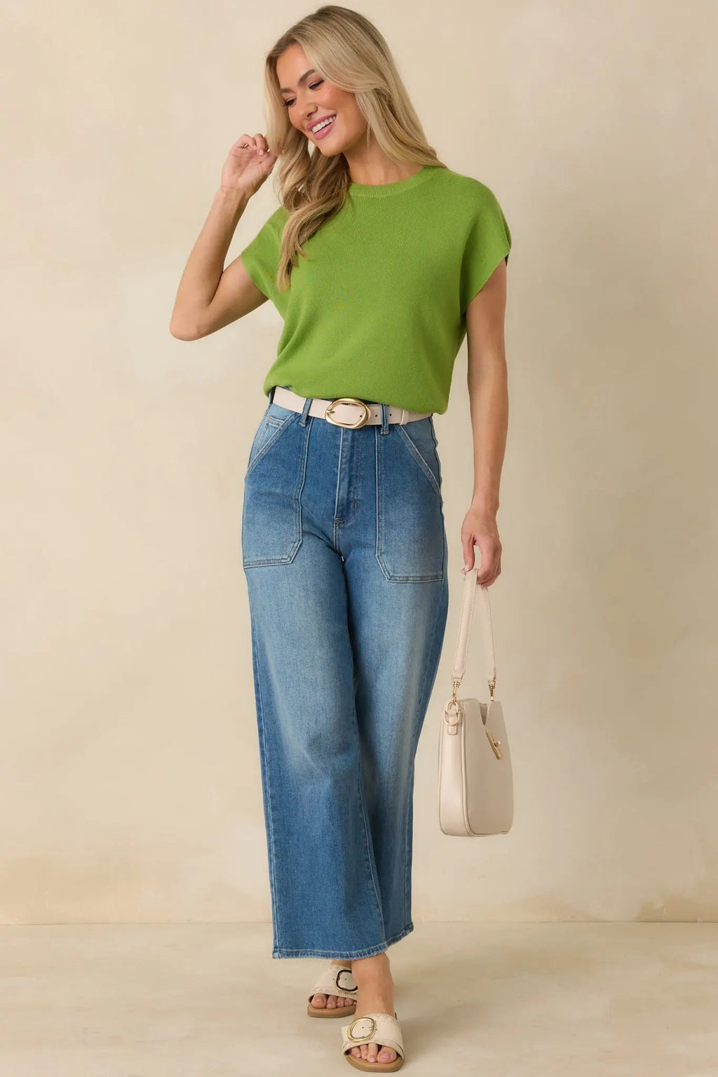 Women's Good Things Ahead Lime Green Knit Short Sleeve Sweater | 100% Viscose 7