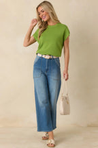 Women's Good Things Ahead Lime Green Knit Short Sleeve Sweater | 100% Viscose 7