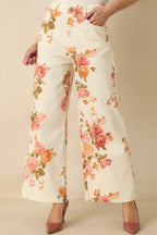 Women's Grace in Motion Pink Floral Print Cotton Wide Leg Pants | 97% Cotton & 3% Spandex 0