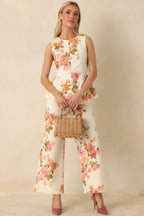 Women's Grace in Motion Pink Floral Print Cotton Wide Leg Pants | 97% Cotton & 3% Spandex 1