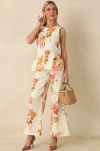 Women's Grace in Motion Pink Floral Print Cotton Wide Leg Pants | 97% Cotton & 3% Spandex 3