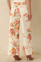 Women's Grace in Motion Pink Floral Print Cotton Wide Leg Pants | 97% Cotton & 3% Spandex 5