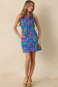 Women's Greetings From the Coast Blue Multi Cotton Tropical Mosaic Print Mini Dress | 100% CottonContrast: 100% Cotton 0
