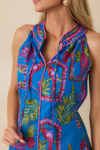 Women's Greetings From the Coast Blue Multi Cotton Tropical Mosaic Print Mini Dress | 100% CottonContrast: 100% Cotton 1