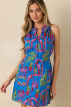 Women's Greetings From the Coast Blue Multi Cotton Tropical Mosaic Print Mini Dress | 100% CottonContrast: 100% Cotton 2