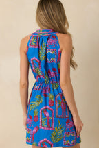 Women's Greetings From the Coast Blue Multi Cotton Tropical Mosaic Print Mini Dress | 100% CottonContrast: 100% Cotton 7