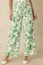 Women's Grow Your Own Way Green Floral Print Cotton Wide Leg Pants | 95% Cotton & 5% Spandex 3