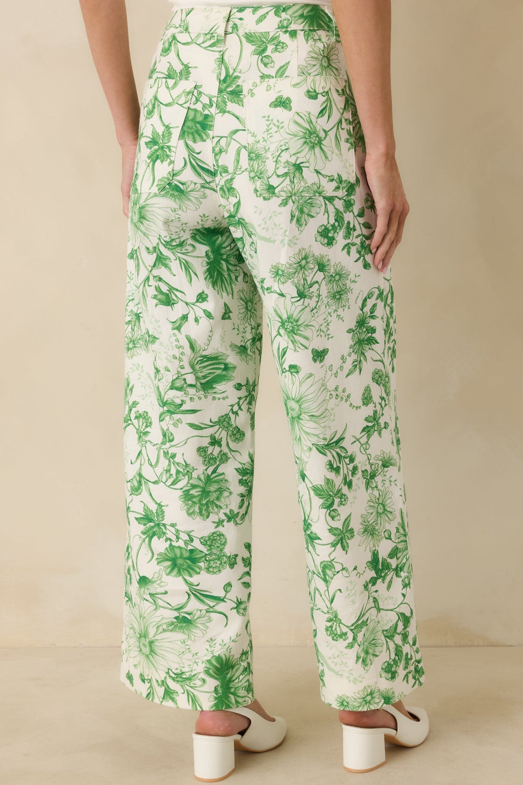 Women's Grow Your Own Way Green Floral Print Cotton Wide Leg Pants | 95% Cotton & 5% Spandex 4