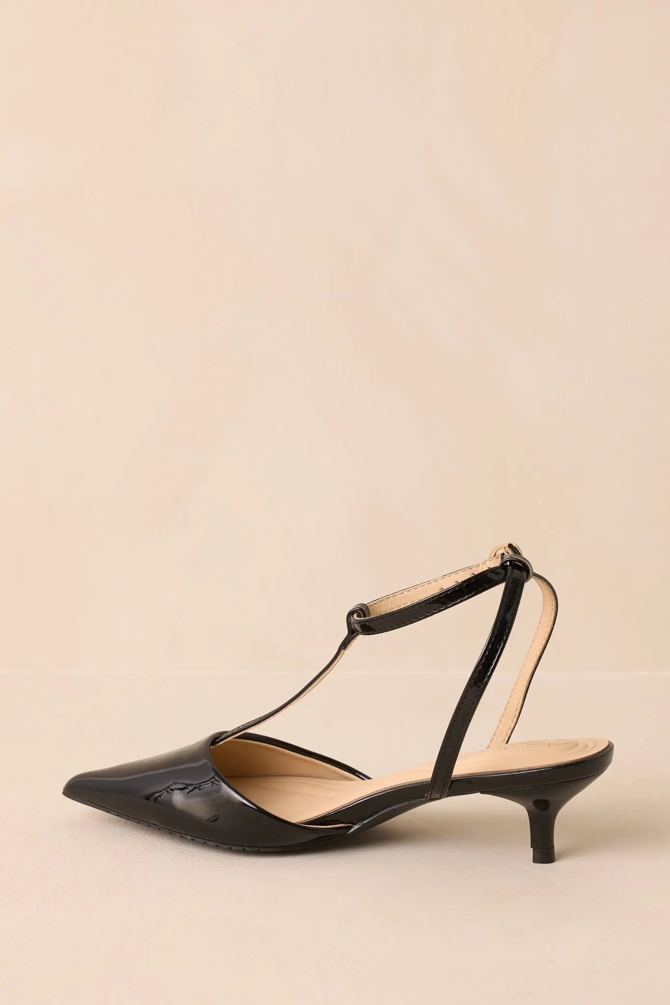Women's Had To Be There Black Patent Faux Leather T-Strap Heels | Heel measures 2" 4
