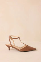 Women's Had To Be There Mocha Brown Patent Faux Leather T-Strap Heels | Heel measures 2" 2