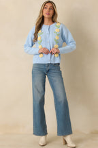Women's Handpicked Memories Light Blue Floral Appliqué Cardigan | 65% Polyester 4