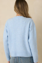Women's Handpicked Memories Light Blue Floral Appliqué Cardigan | 65% Polyester 6
