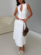 Women's Heart Of Gold Linen Blend Midi Skirt White 0