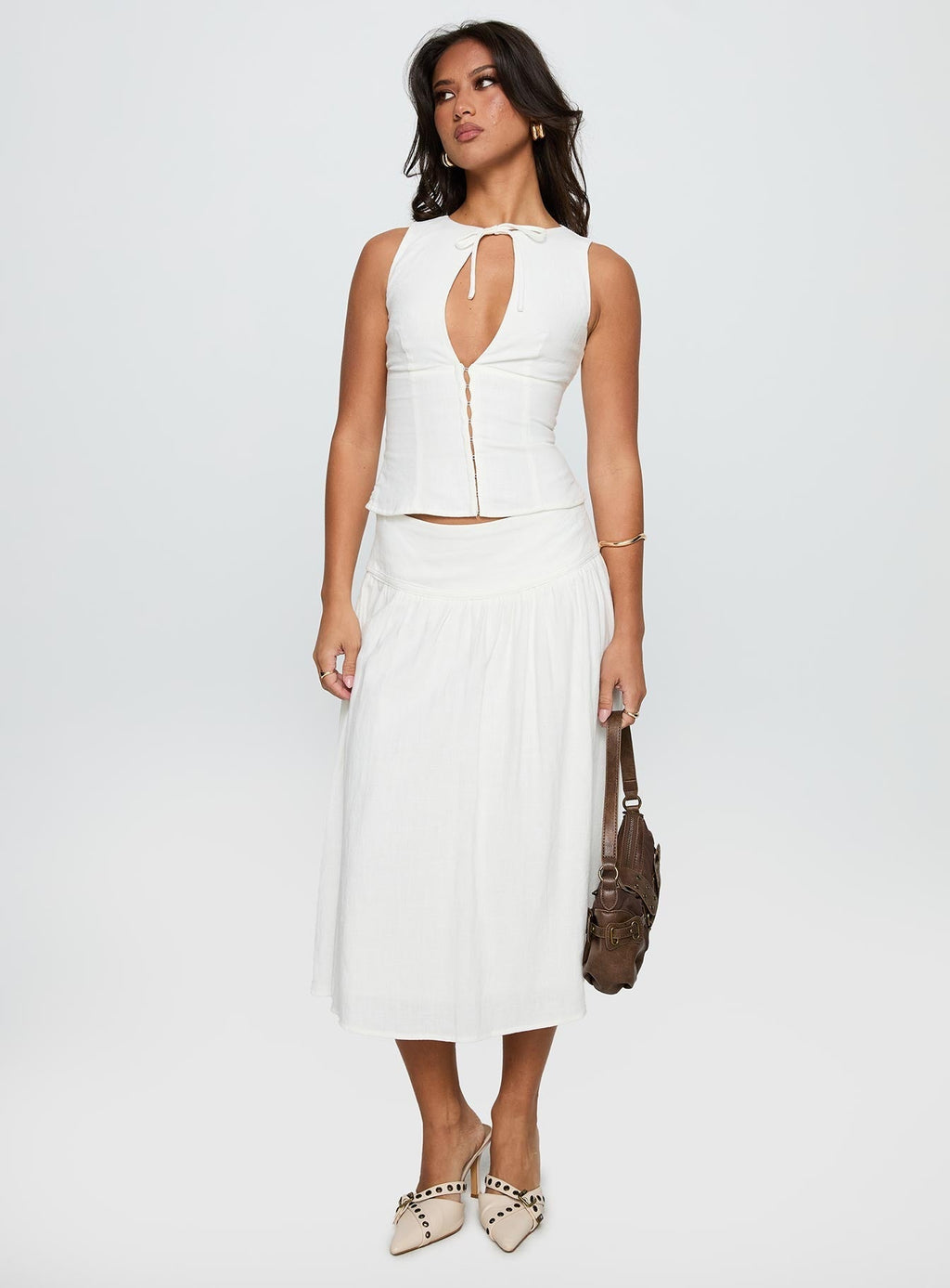 Women's Heart Of Gold Linen Blend Midi Skirt White 2