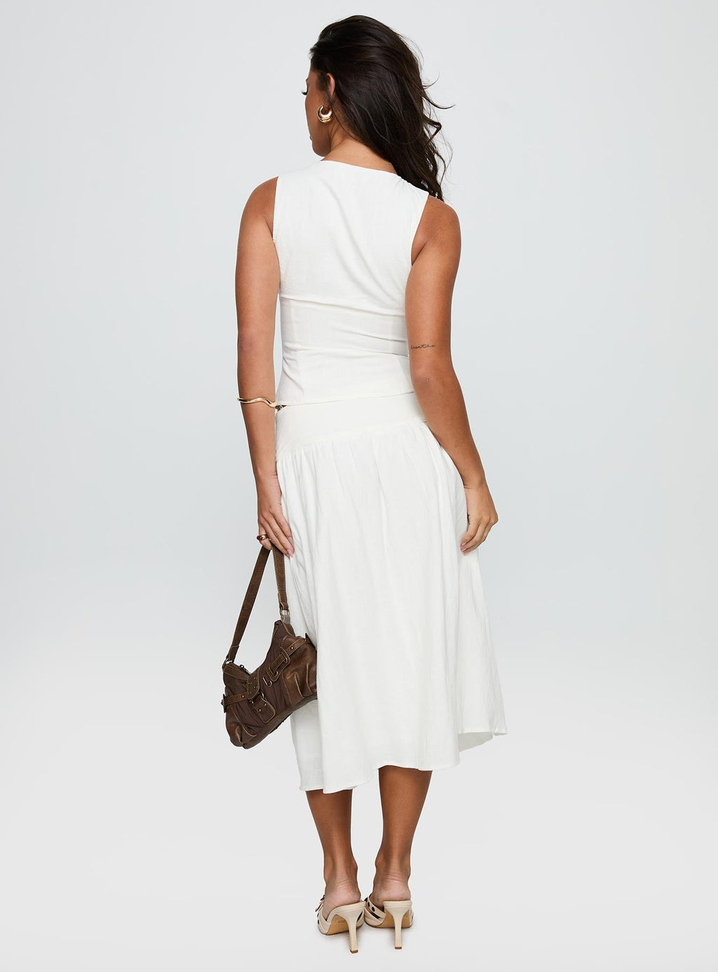 Women's Heart Of Gold Linen Blend Midi Skirt White 4