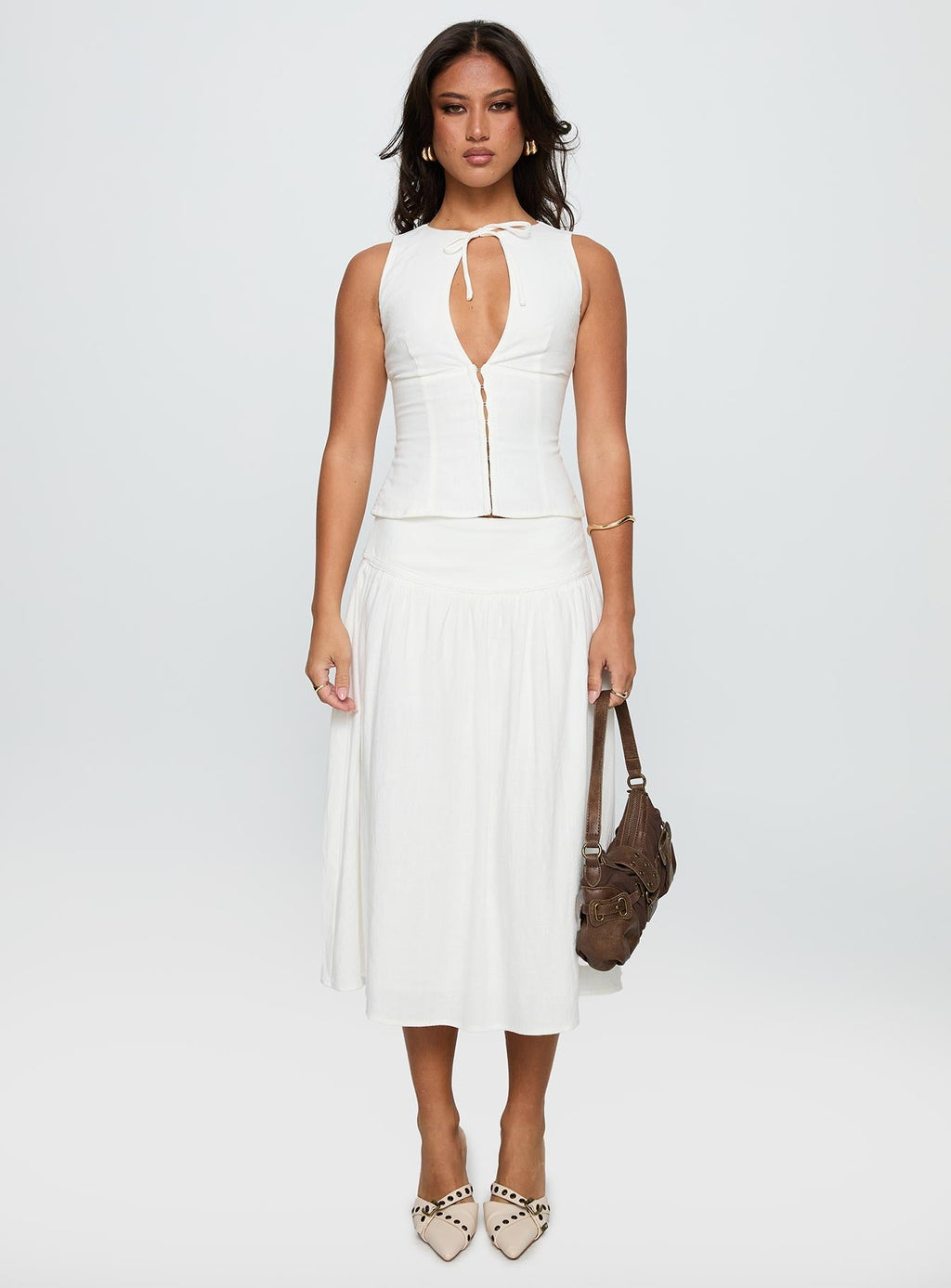 Women's Heart Of Gold Linen Blend Midi Skirt White 6