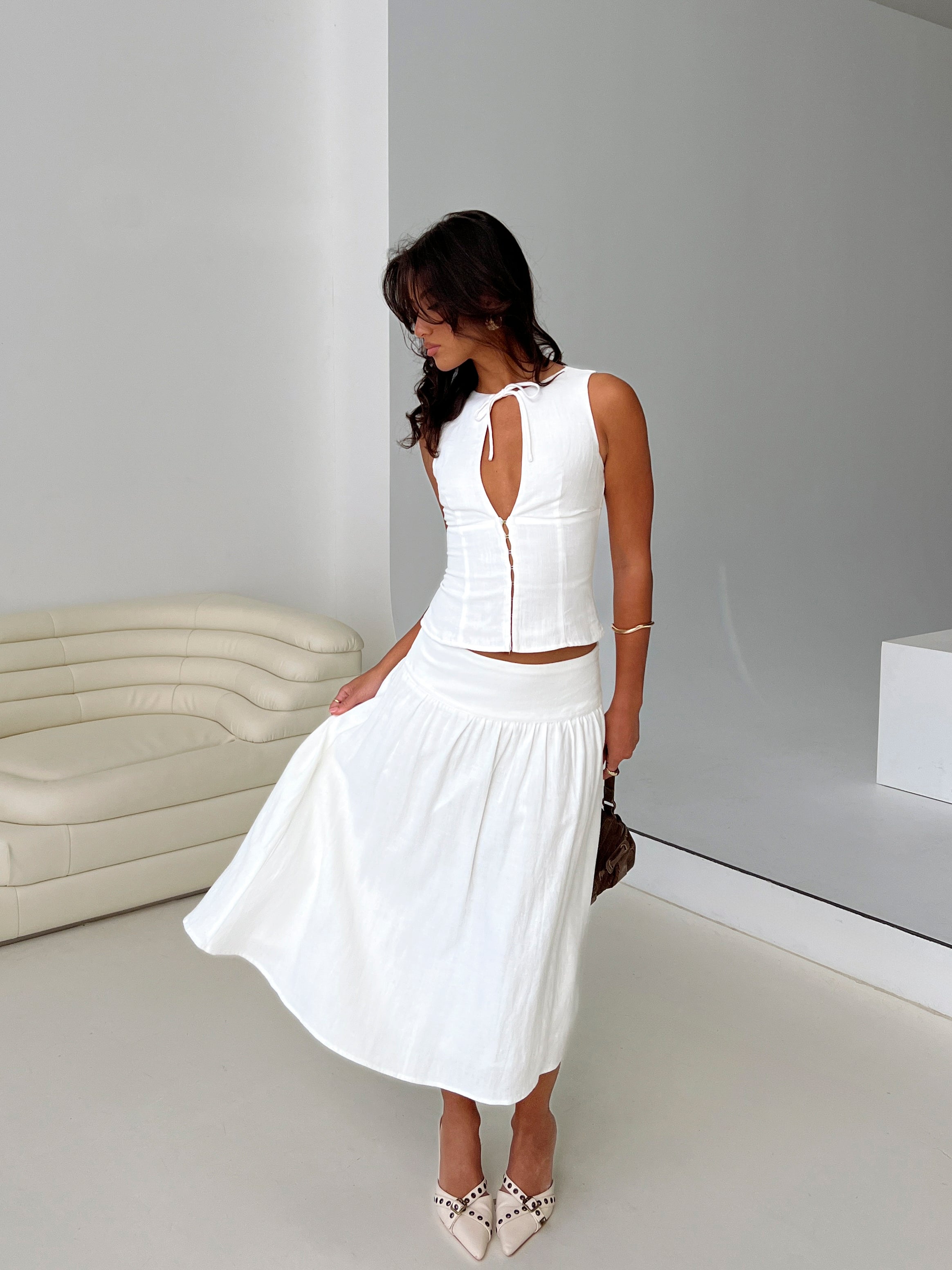 Women's Heart Of Gold Linen Blend Midi Skirt White 7