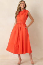 Women's Hello Gorgeous Orange Cotton Belted Sleeveless Midi Dress | 100% Cotton 2