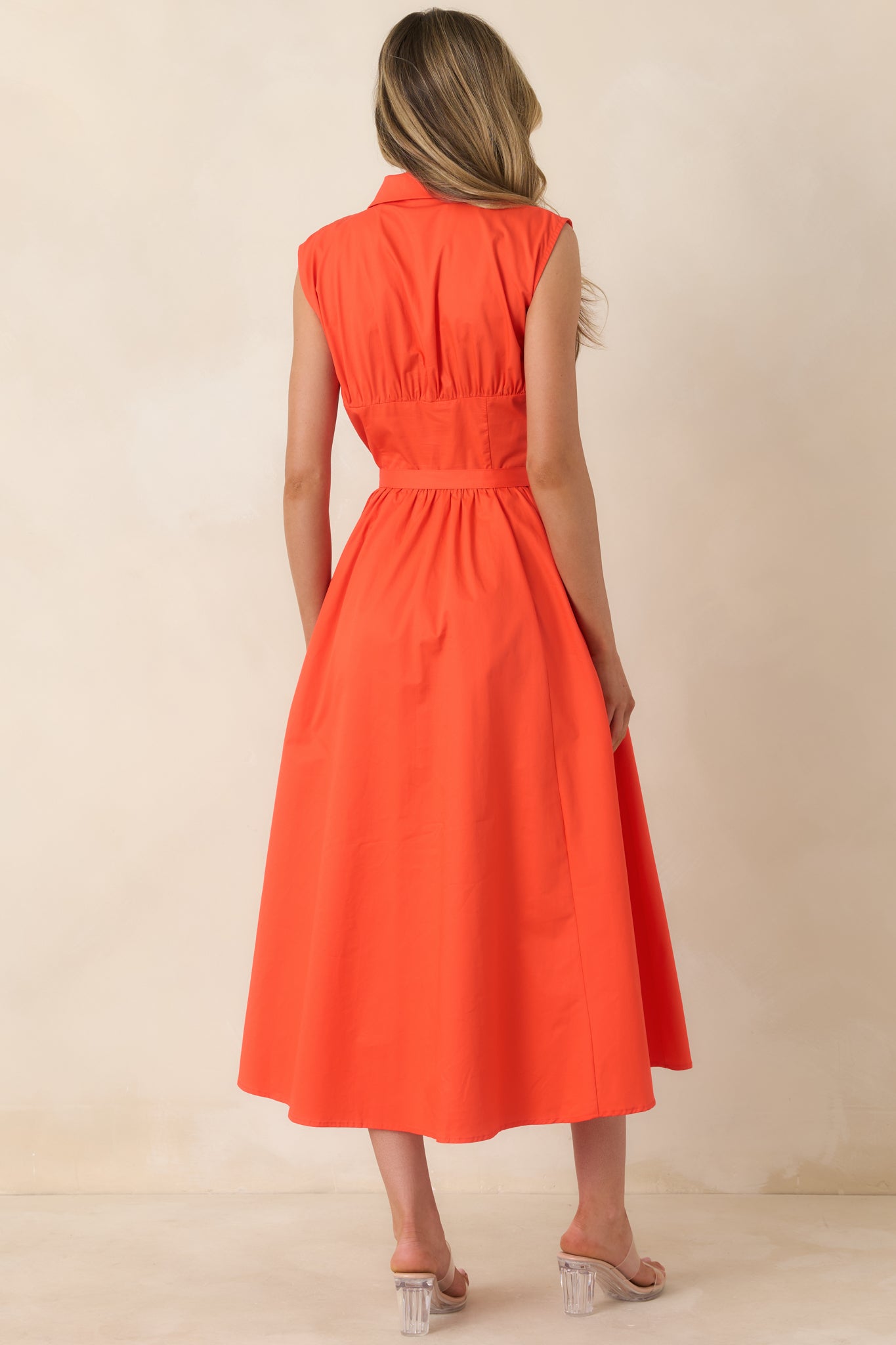 Women's Hello Gorgeous Orange Cotton Belted Sleeveless Midi Dress | 100% Cotton 6