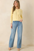Women's Hello Sunshine Butter Yellow Pointelle Knit Cardigan | 80% Viscose & 20% Nylon 0