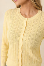 Women's Hello Sunshine Butter Yellow Pointelle Knit Cardigan | 80% Viscose & 20% Nylon 3