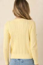 Women's Hello Sunshine Butter Yellow Pointelle Knit Cardigan | 80% Viscose & 20% Nylon 7