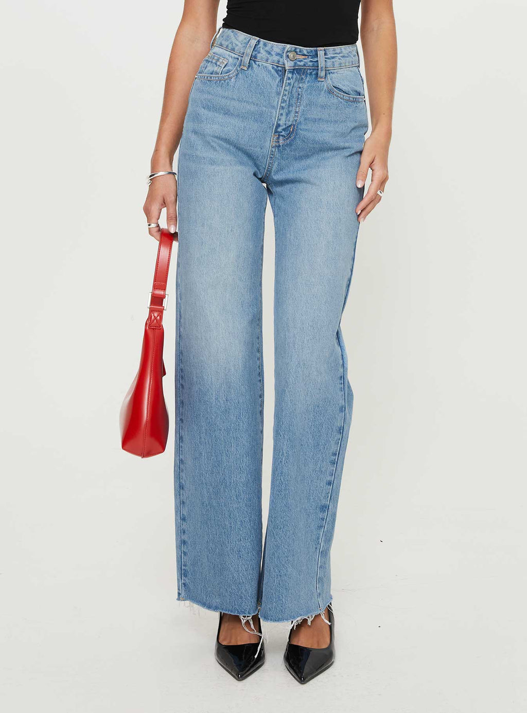 Women's Henesey High Rise Straight Leg Jeans Mid Blue Wash | High-rise straight-leg jeans 1