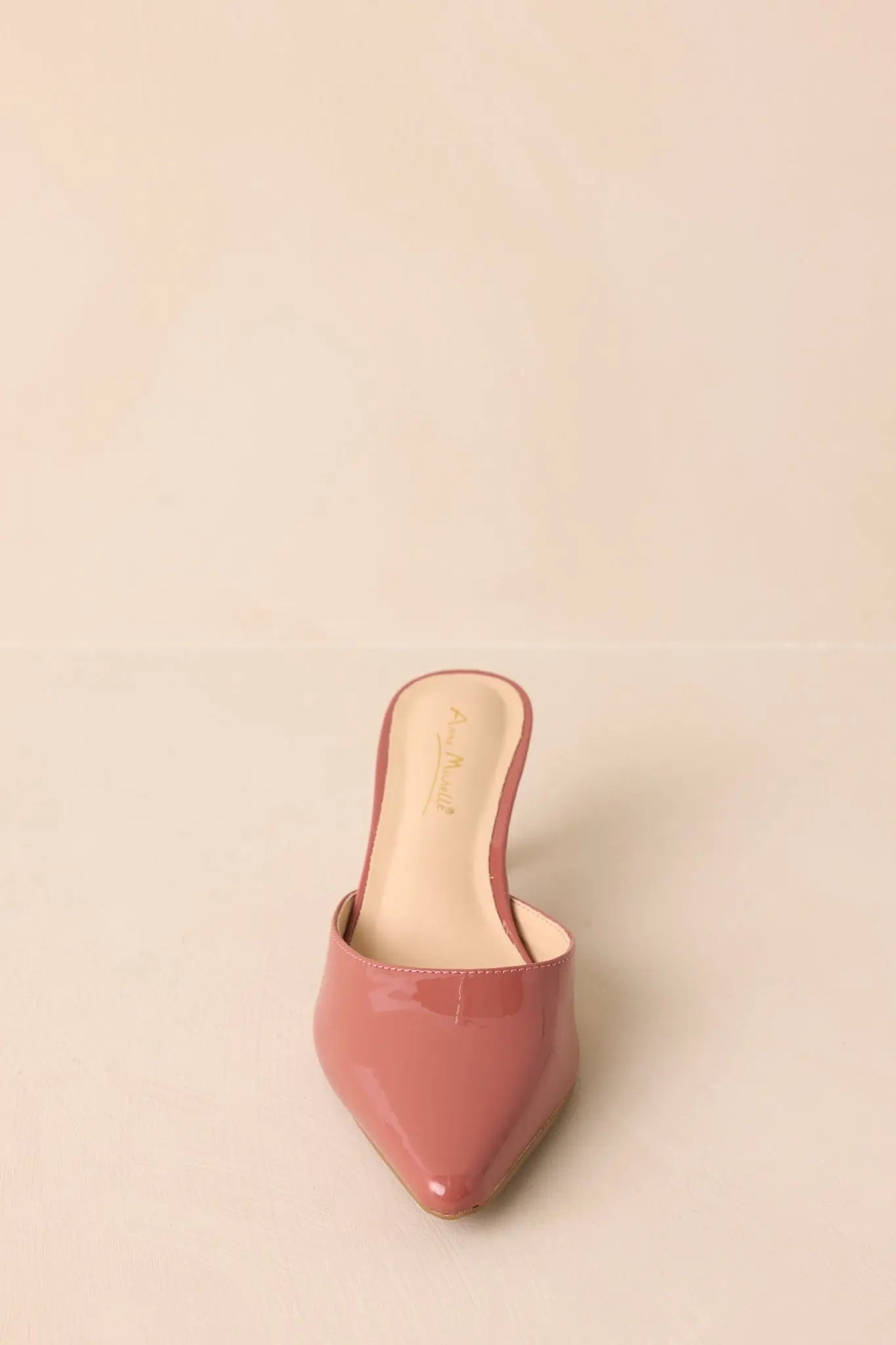 Women's Here We Are Rose Pink Patent Faux Leather High Heel Mules | Heel measures 2.5" 4