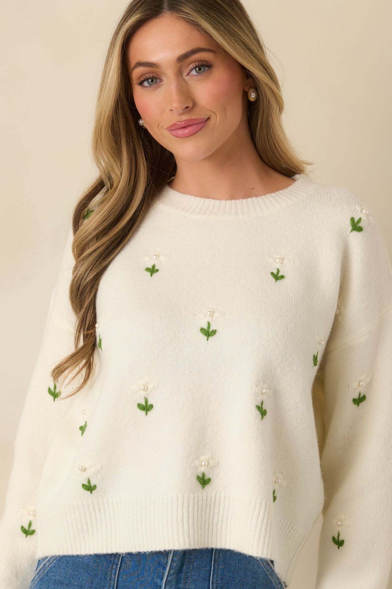 Women's Hidden Joys Ivory Floral Knit Sweater | 74% Acrylic 5