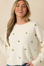 Women's Hidden Joys Ivory Floral Knit Sweater | 74% Acrylic 6