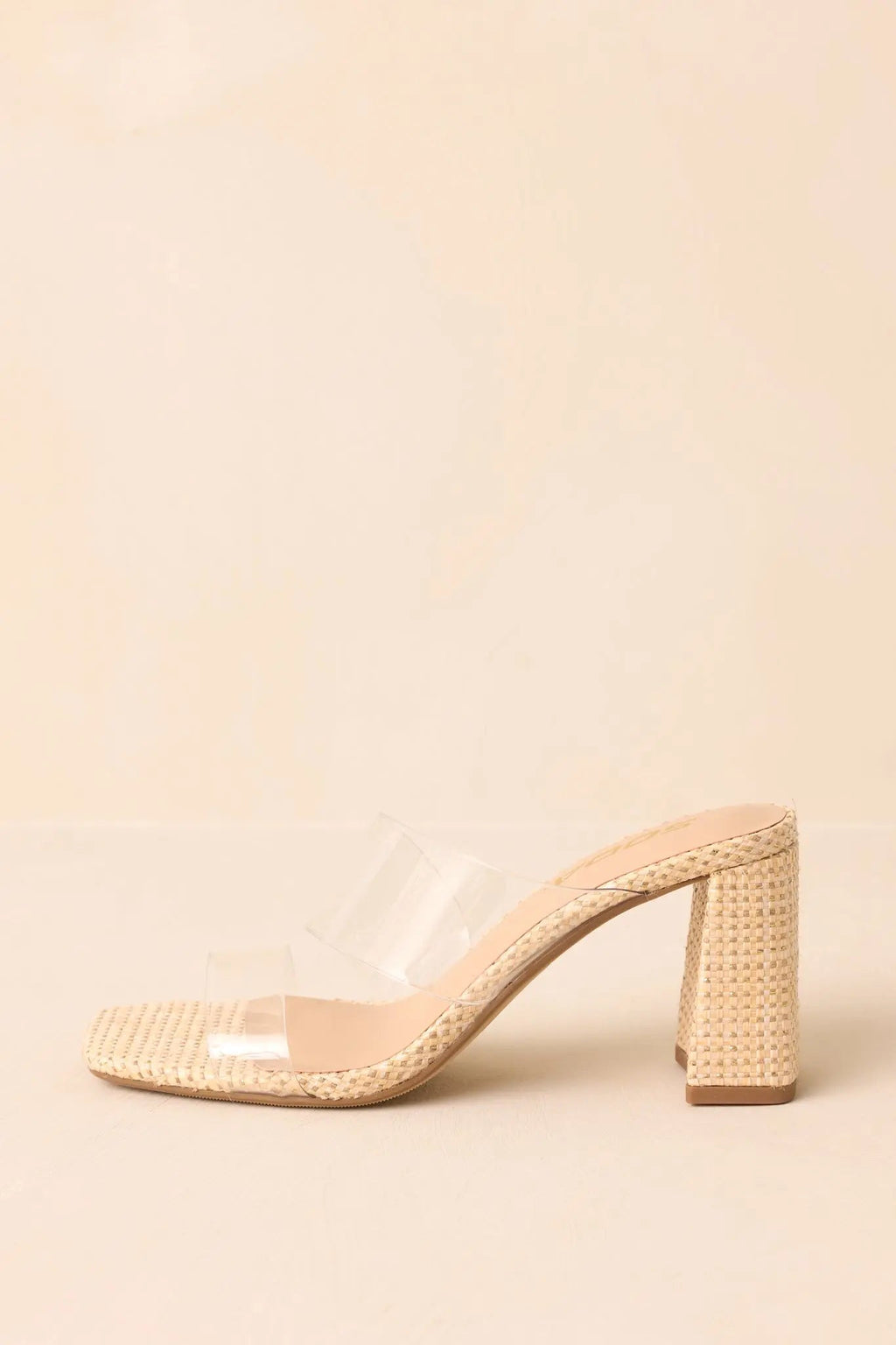 Women's Higher Standards Clear Natural Raffia Block Heels | Heel measures 4.5" 2