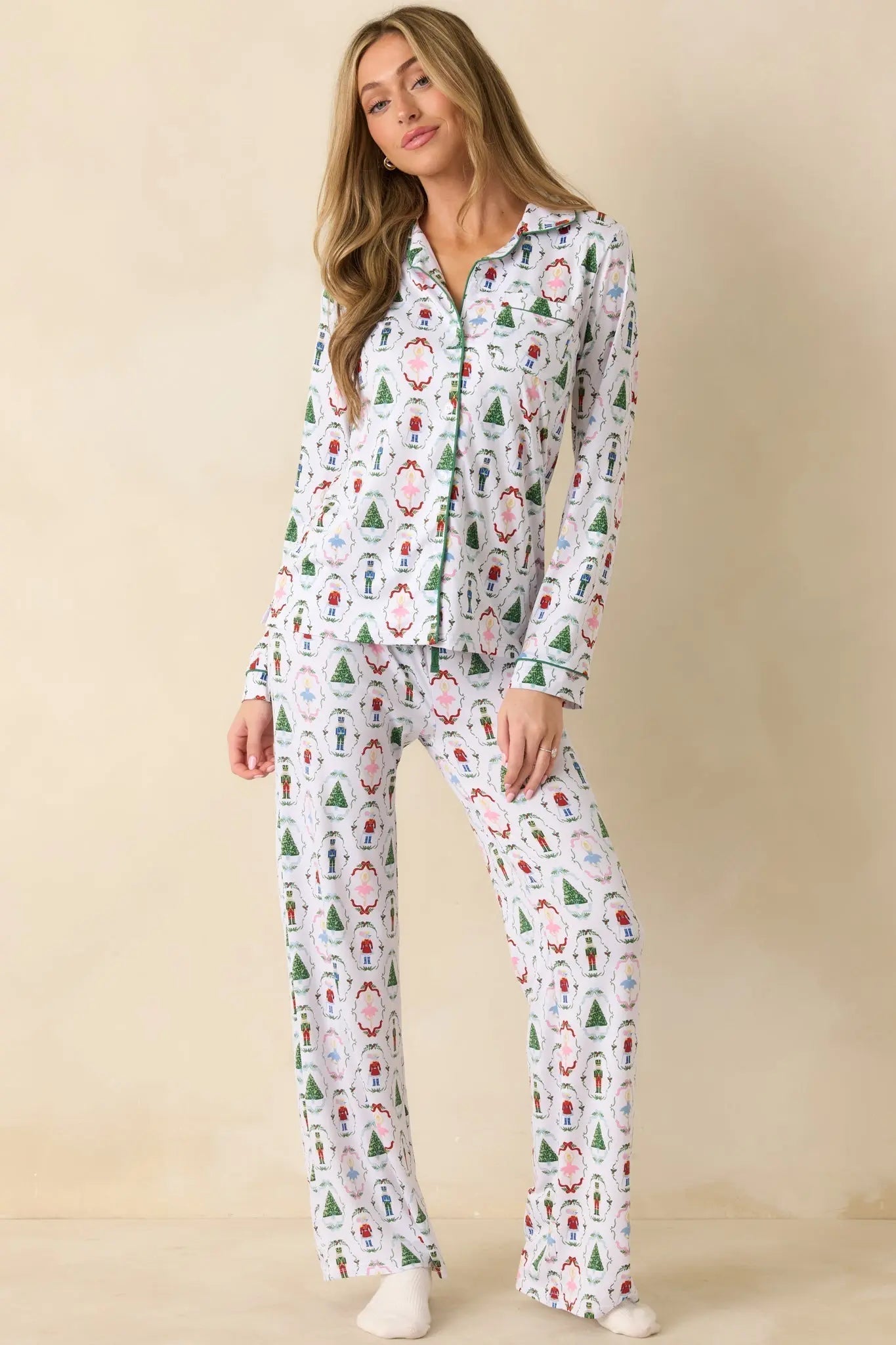 Women's Holiday Brigade White Multi Nutcracker Pajama Pants | 95% Polyester & 5% Spandex 1