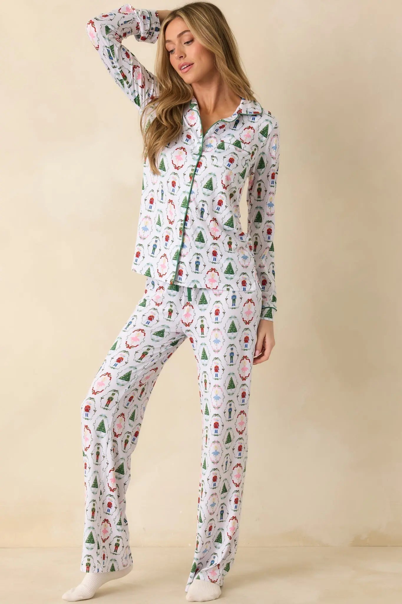 Women's Holiday Brigade White Multi Nutcracker Pajama Pants | 95% Polyester & 5% Spandex 2