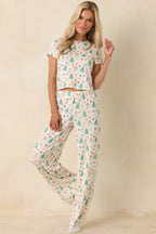 Women's Holiday Morning Ivory Multi Christmas Print Pajama Pants | 94% Polyester & 6% Spandex 1
