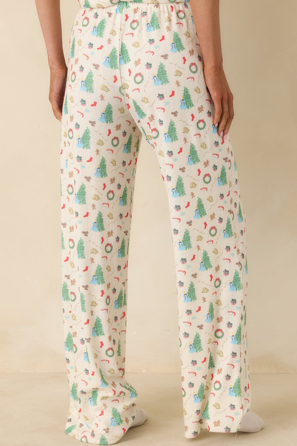 Women's Holiday Morning Ivory Multi Christmas Print Pajama Pants | 94% Polyester & 6% Spandex 5