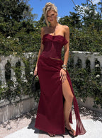 Women's Hollian Draped Maxi Skirt Wine | Maxi skirt with drape detail & mid-rise fit 0