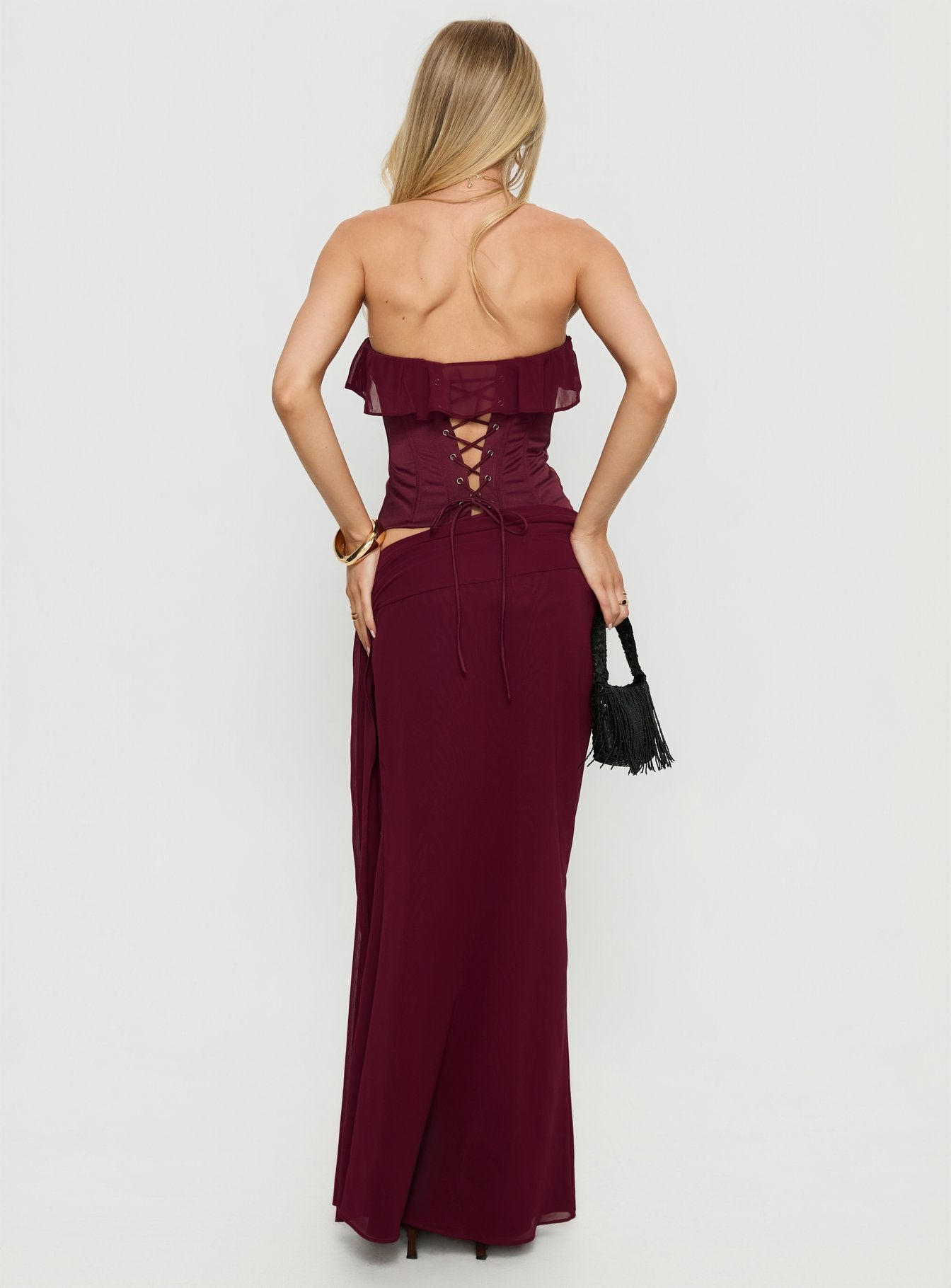 Women's Hollian Draped Maxi Skirt Wine | Maxi skirt with drape detail & mid-rise fit 4