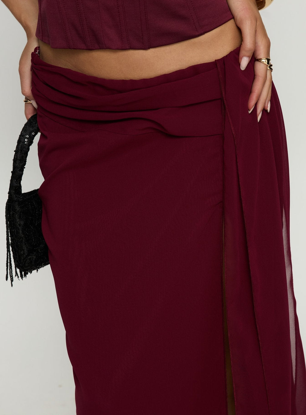 Women's Hollian Draped Maxi Skirt Wine | Maxi skirt with drape detail & mid-rise fit 5