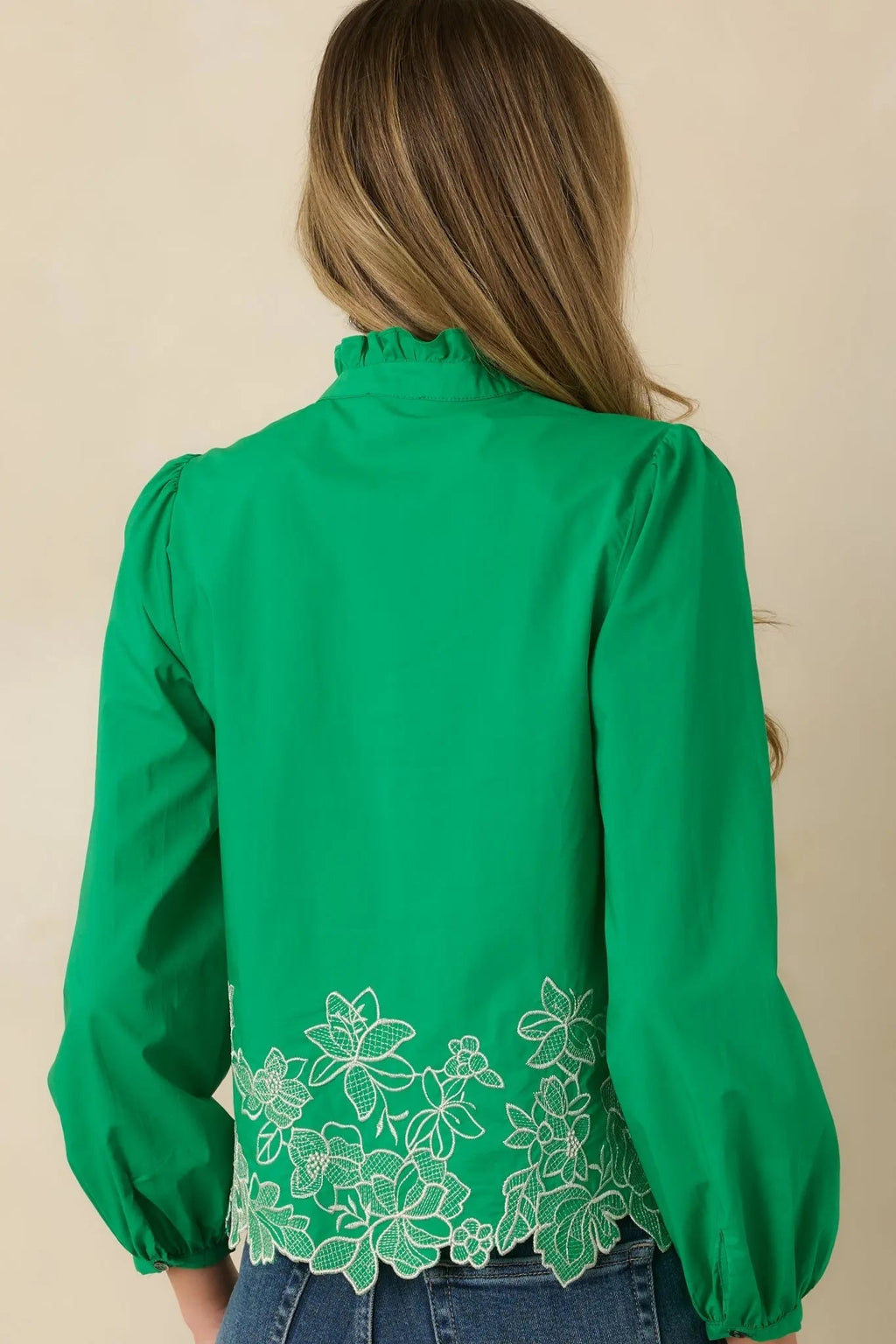 Women's I See You Spring Green Cotton Floral Embroidered Puff Sleeve Top | 100% Cotton 7