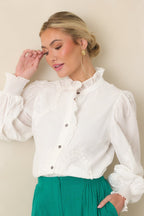 Women's I Will Be Here White Eyelet Appliqué Detail Cotton Long Sleeve Blouse | 100% Cotton 1